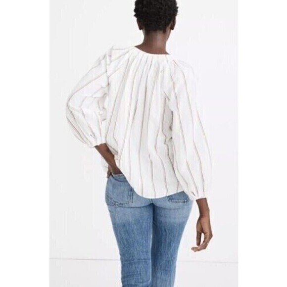 MADEWELL Womens Size XXS Smocked Neck Swiss Dot Blouse AJ995 Lightweight… - Picture 3 of 6